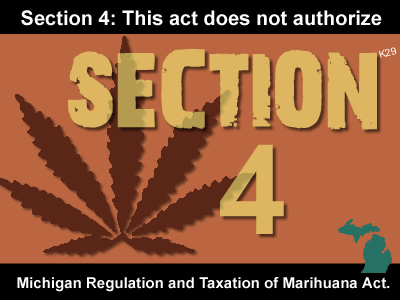 Michigan Regulation and Taxation of Marihuana Act-Section 4 This act does not authorize