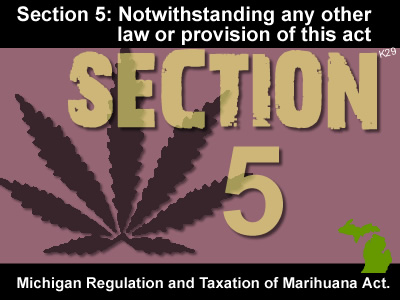 Michigan Regulation and Taxation of Marihuana Act-Section 5 All other laws inconsistent with this act do not apply