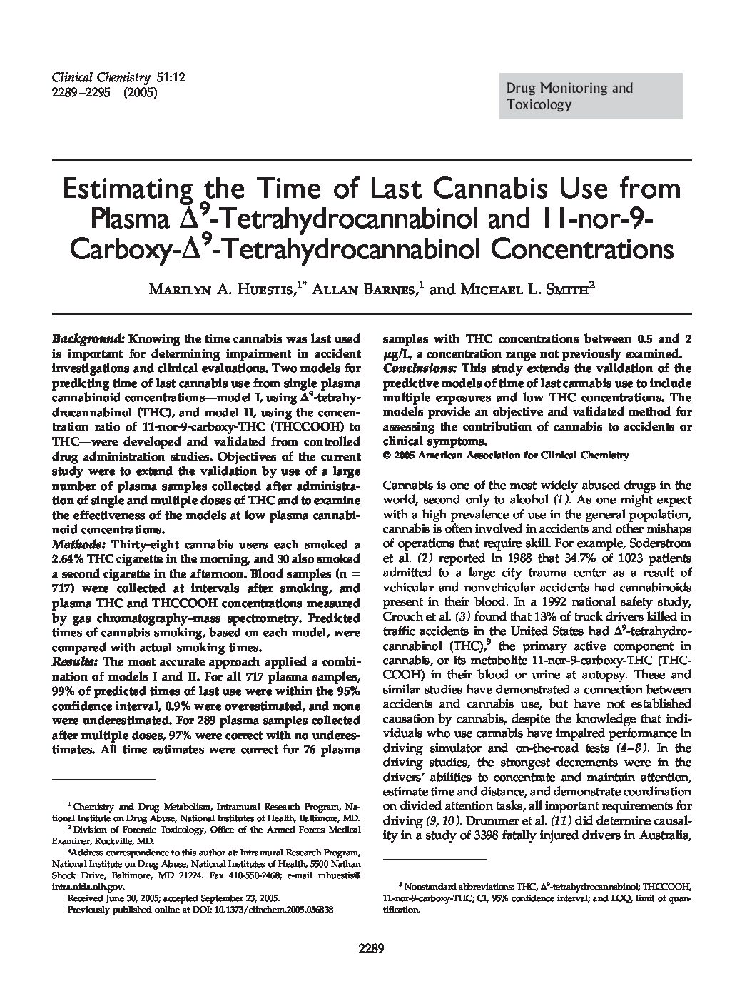 Estimating the Time of Last Cannabis Use from Plasma