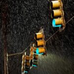 Traffic light in a storm