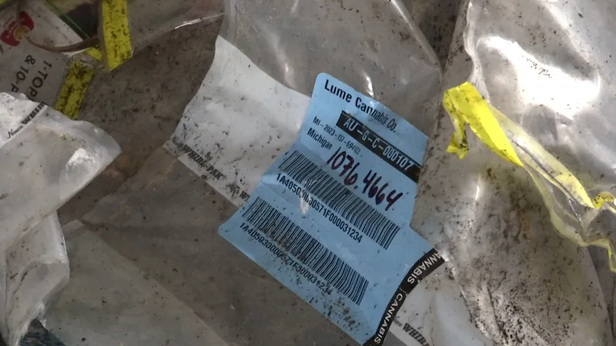 Apparent cannabis testing bags in trash pile in Lansing